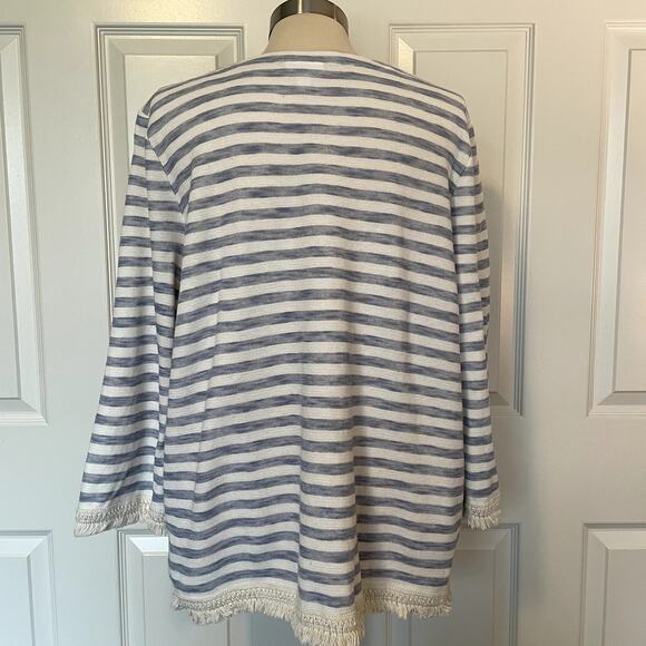 J.Jill Women's Striped Fringed Trim Cotton Pullover, size Large - Picture 5 of 10